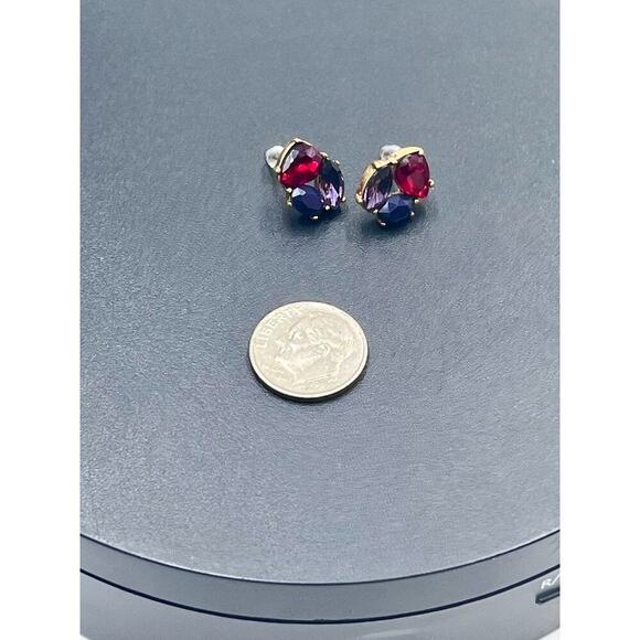 J. Crew Red purple Rhinestone stud Gold Tone Earrings - Picture 11 of 15